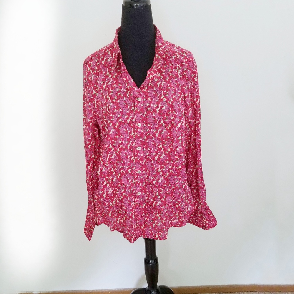 J. Crew Plus Size Pink Floral Button Down - 14